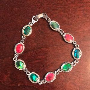 Silver Bracelet with Multi Color Ovals